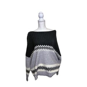 Lucky Brand Women's Black and Gray Off the Shoulder Sweater Size XXL